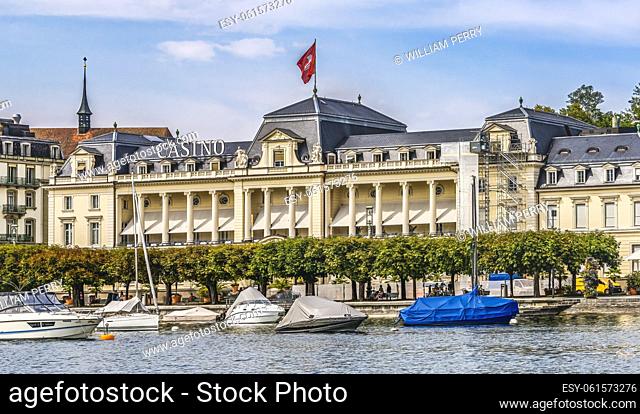 Colorful Old Casino Boats Yachts Lake Lucerne Buildings Lucerne Switzerland