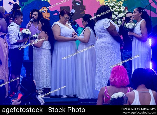 16 December 2023, Brazil, São Paulo: At the NGO Casa event, people got married together and celebrated the love and union between LGBTQIA+ people