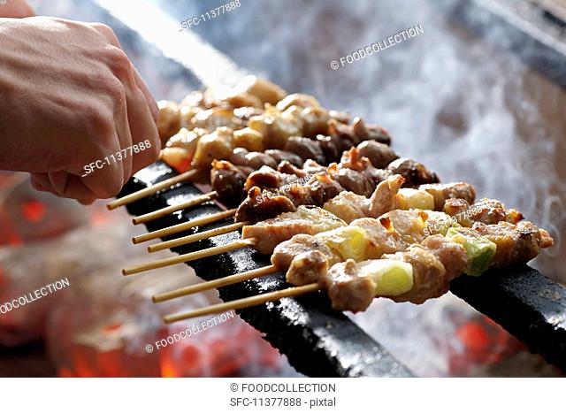 Yakitori skewers on a grill