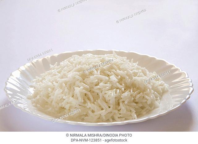 Indian cuisine boil basmati rice bhath chaval oryza sativa served in plate , India