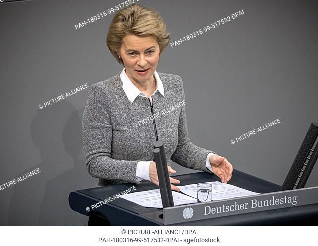 15 March 2018, Germany, Berlin: Ursula von der Leyen of the Christian Democratic Union (CDU) and German Defence Minister