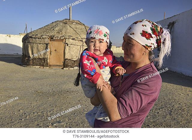 A Kyrgyz woman and her daughter, Karakul Lake, Tajikistan