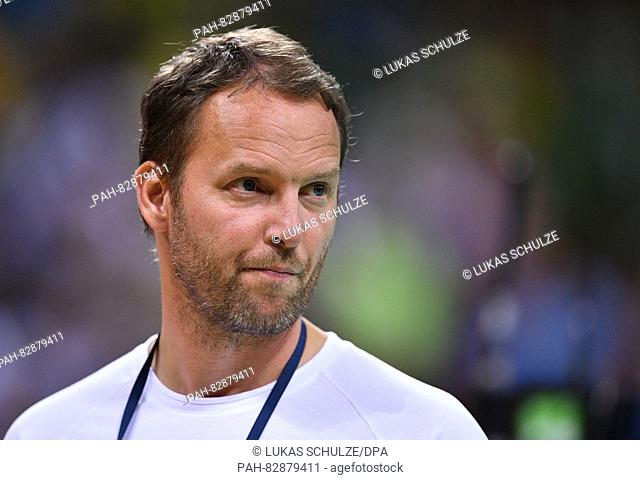 Coach Dafur Sigurdsson of Germany reacts during the Men's Quarterfinal match between Germany and Qatar of the Handball events during the Rio 2016 Olympic Games...