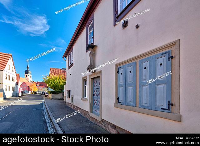 house front, facade, village view, autumn, Rödelsee, Franconia, Bavaria, Germany, Europe