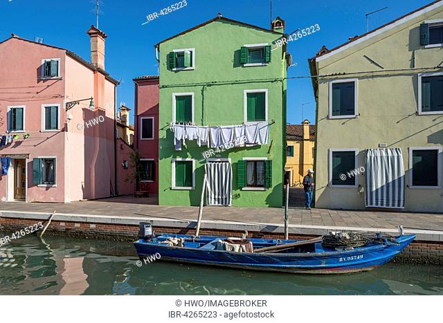 Colorful houses on the Rio San Mauro, Burano, Venice, Veneto, Italy