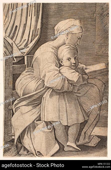 The Virgin in profile facing right reading to the infant Christ. Artist: Attributed to Marco Dente (Italian, Ravenna, active by 1515-died 1527 Rome); Artist:...