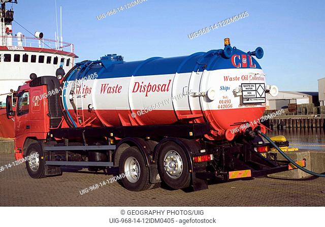 Ships waste disposal oil collection vehicle, Great Yarmouth, England