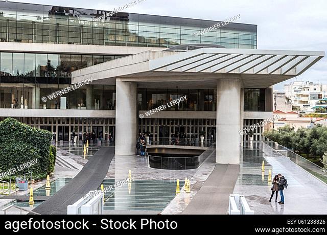Athens, Attica , Greece - 12 26 2019 The exterior view and stairs of the Acropolis museum