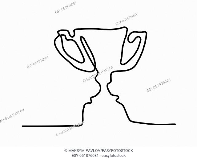 drawing a continuous line of the award cup. Victory Trophy for the winner. Vector illustration on white