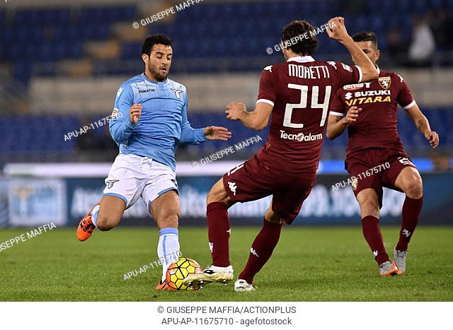 2015 Serie A Football Lazio v Torino Oct 25th. 25.10.2015. Rome, Italy. Serie A Football. Lazio versus Torino. Felipe Anderson is challenged by Emiliano Moretti