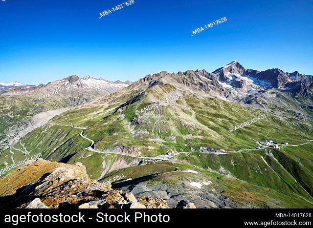 alpine mountain landscape at the furka pass on a sunny day in summer. uri alps, valais, switzerland, europe