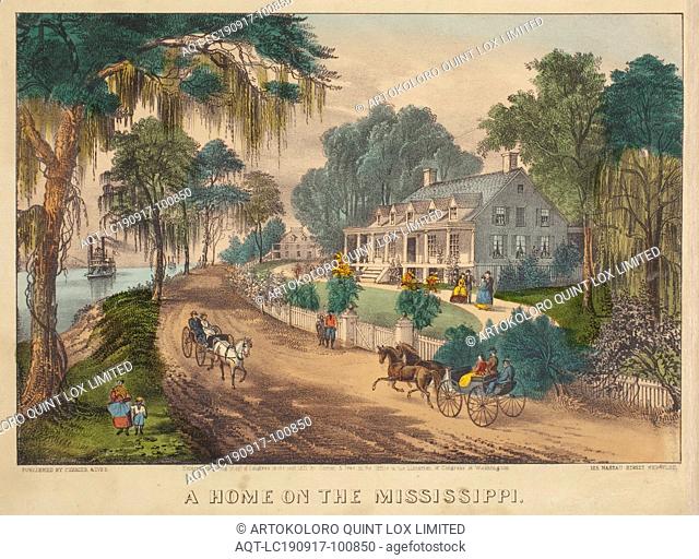 A Home on the Mississippi, Nathaniel Currier (American, 1813-1888), James Merritt Ives (American, 1824-1895), 1871, hand-colored lithograph, 8-1/2 x 12-1/2 in