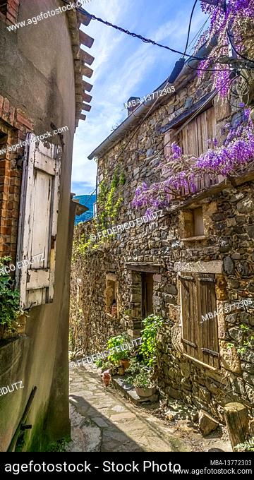 Village alley in Le Priou in spring