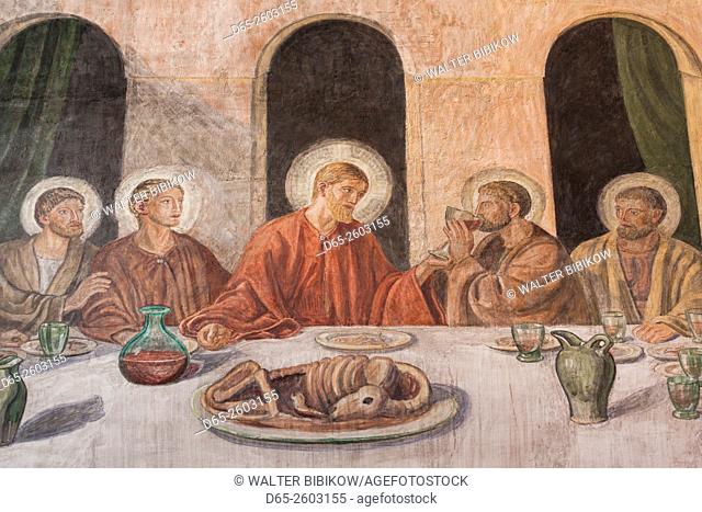 Denmark, Jutland, Viborg, Viborg Domkirke Cathdral, interior frescoes of Jesus Christ and the Last Supper