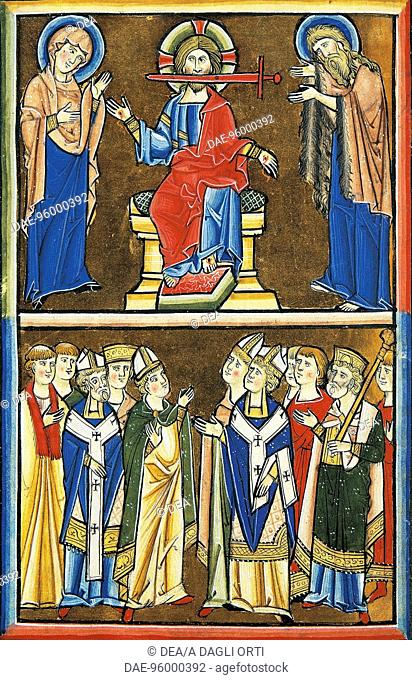 Christ from the Book of Revelation and the elected, miniature from Beatae Elisabeth Psalterium, Latin manuscript folio 160 verso, Germany, 13th Century