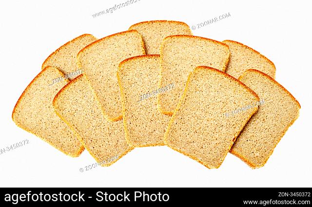 Slices of dark bread isolated over white