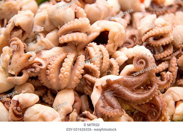 A Boiled octopus in the bowl background