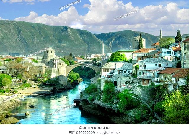 The Stari Most bridge is the most important landmarks in the city of Mostar. The bridge was destroyed then rebuilt after the war in Bosnia
