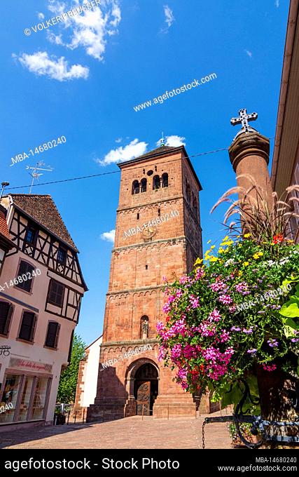 Saverne [Zabern, Zawere), Romanesque west tower of the church 'Eglise-Notre-Dame-de-la-Nativité' in Alsace (Elsass), Bas-Rhin (Unterelsass), France