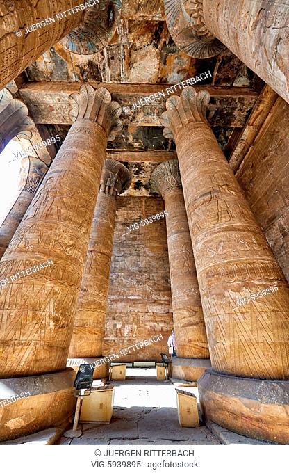 EGYPT, EDFU, 09.11.2016, columns in Temple of Edfu, Egypt, Africa - Edfu, Egypt, 09/11/2016