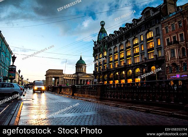 SAINT PETERSBURG, RUSSIA - JULY 15, 2016: Night Griboedov emb with a silhouette of the home of
