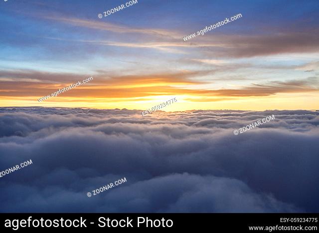 Fluffy Clouds With Sunrise During Morning Flight With Beautiful Colors