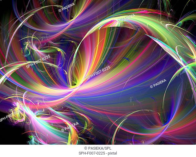 Superstrings, conceptual computer artwork. The superstring theory is a Theory of Everything (Grand Unification Theory), which seeks to unite gravitational force...