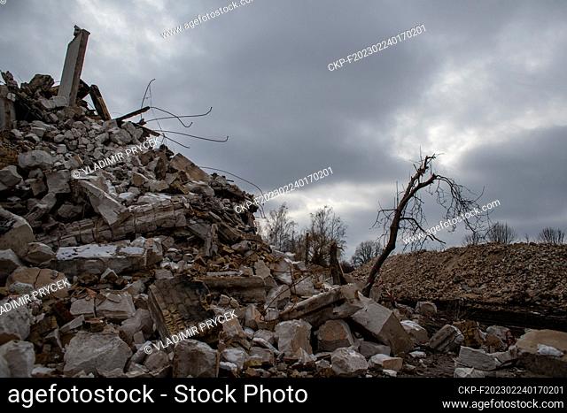 Demolition of destroyed bulding in Hostomel, Ukraine, February 24, 2023. (CTK Photo/Vladimir Prycek)