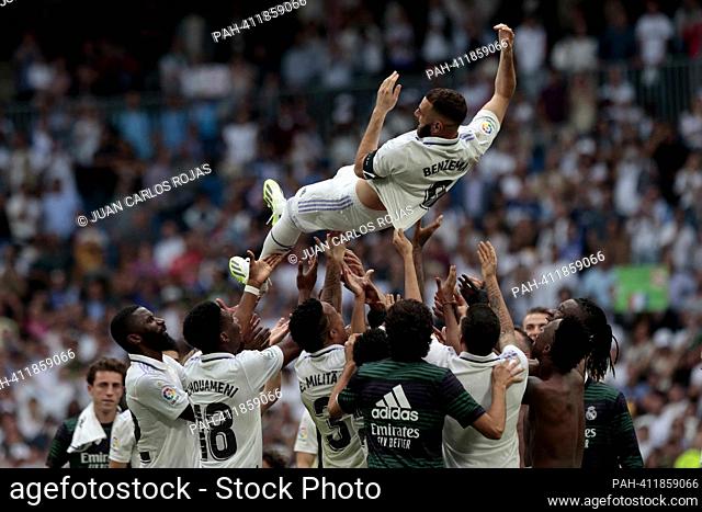 Madrid, Spain; 4.06.2023.- Karim Benzema says goodbye to Real Madrid playing and scoring a goal against Athletic Club at the end of the 2022-2023 Spanish soccer...