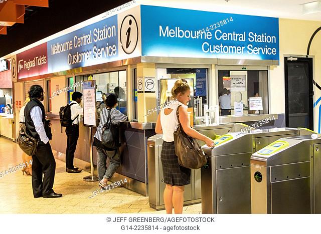Australia, Victoria, Melbourne, Central Business District, CBD, Central Station, railway station, metro network, City Loop, train, riders, passengers, commuters