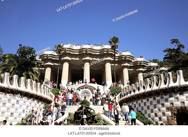 The Parc Guell is a public park and part of the UNESCO world heritage site displaying the 20th century architectural works of Antoni Gaudi