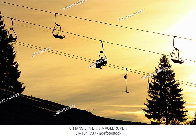 Chair lift in Gruenten ski resort, Upper Allgaeu, Swabia, Bavaria, Germany, Europe