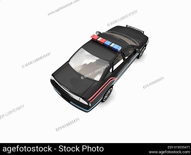 isolated black police car back view 02