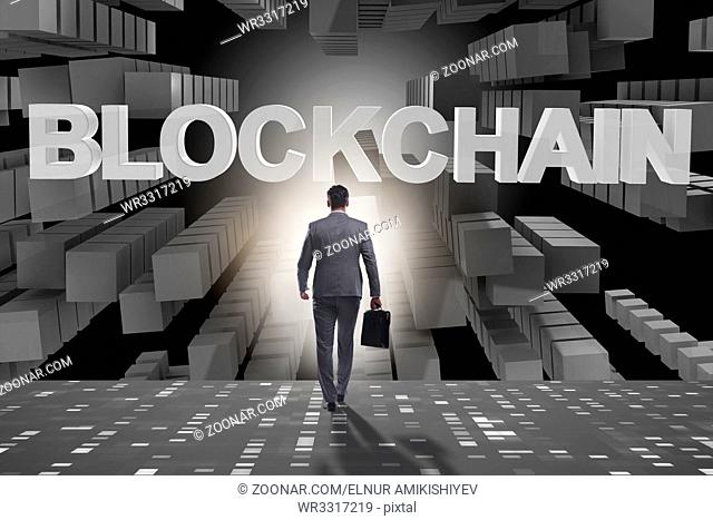 Businessman in blockchain cryptocurrency concept