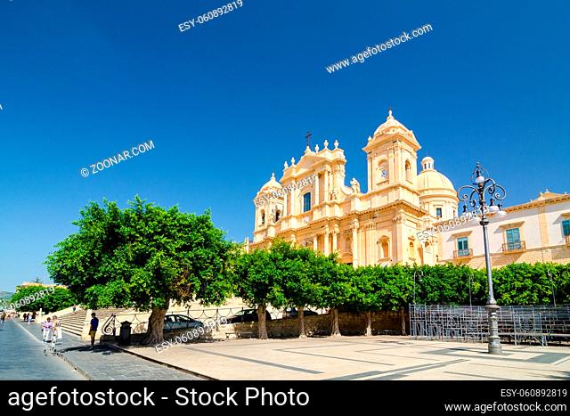 Noto, Italy - September 14, 2015: Noto Cathedral or Cattedrale di Noto, La Chiesa Madre di San Nicolo is a Roman Catholic cathedral in Sicily, Italy