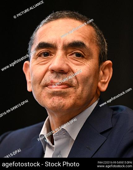 14 March 2022, Hessen, Frankfurt/Main: Ugur Sahin, CEO and co-founder of the biotechnology company Biontech, participates in the press conference prior to the...