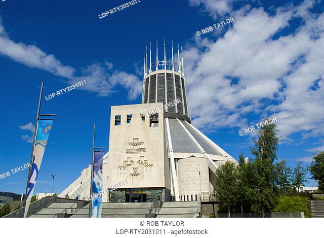 England, Merseyside, Liverpool. The exterior of Liverpool's Roman Catholic Metropolitan Cathedral dedicated to Christ the King
