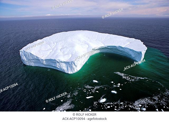 Aerial view of an iceberg in the Strait of Belle Isle, Southern Labrador, Newfoundland & Labrador, Canada