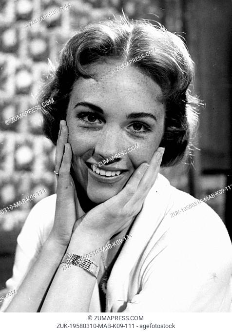 Mar. 10, 1958 - London, England, U.K. - Honey haired star of 'My Fair Lady' and the toast of Broadway, JULLIE ANDREWS was the toast of Walton on Thames