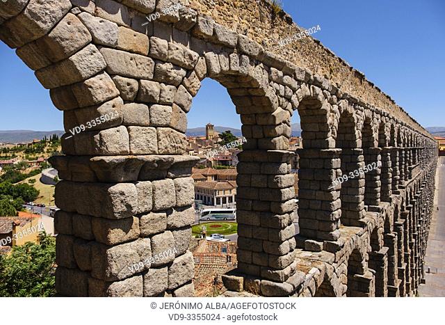 Ancient roman aqueduct, UNESCO World Heritage Site. Segovia city. Castilla León, Spain Europe