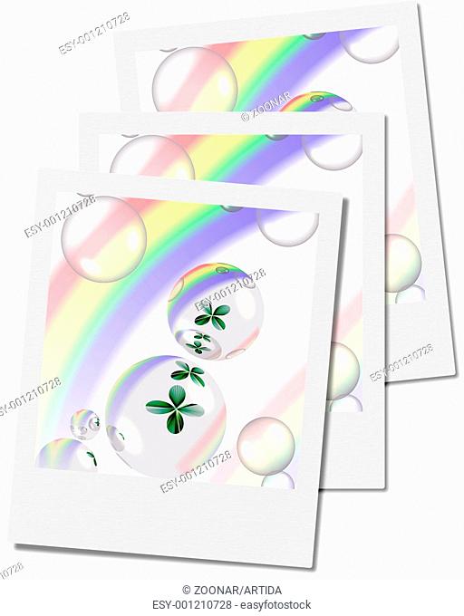 shamrock and bubbles with rainbow polaroid