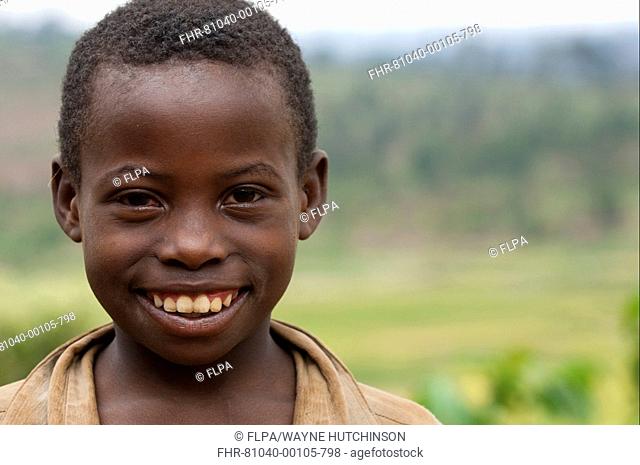 Smiling boy, close-up of head, Rwanda