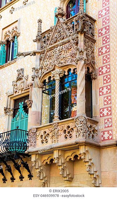 Barcelona, Spain - August 14, 2011: Balcony in Casa Amatller in Modernisme style in the block of Discord in the Eixample district of Barcelona, Spain