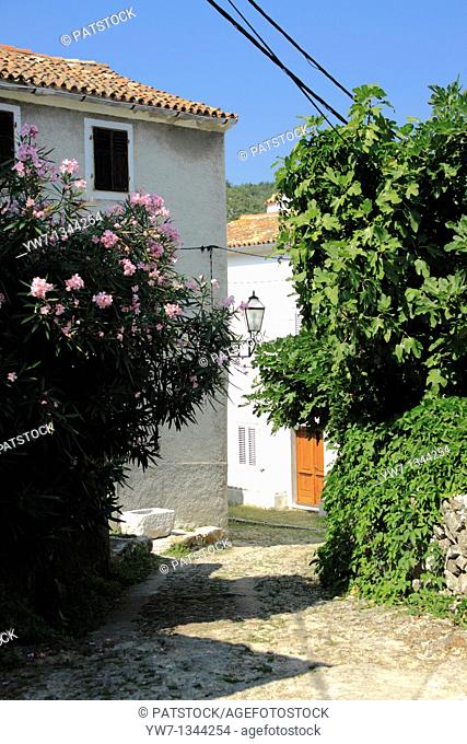 Narrow street in Beli village on Cres Island, Croatia