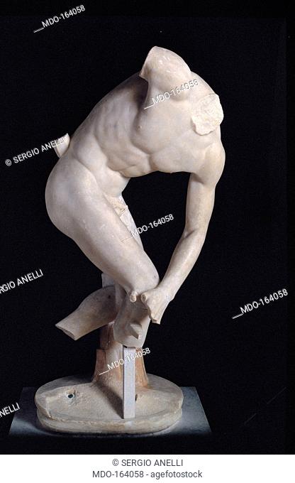 Torso of a statue of a discobolus, by Unknown artist, 76 - 138, 1st Century, Parian marble. Italy; Lazio; Rome; Palazzo Massimo alle Terme; Sala VI - inv
