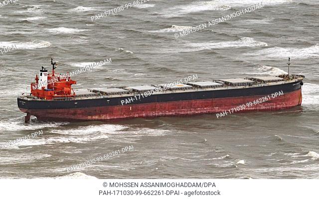 The cargo ship 'Glory Amsterdam' is stranded in the German Bight in front of Langeoog, Germany, 30 October 2017. The storm 'Herwart' drifted the bulk carrier on...
