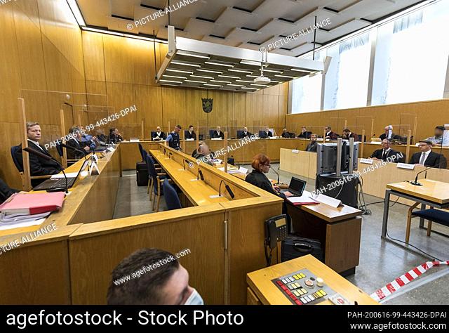16 June 2020, Hessen, Frankfurt/Main: Stephan Ernst (l), main defendant in the Lübcke trial, sits on the first day of the trial in the courtroom of the Higher...