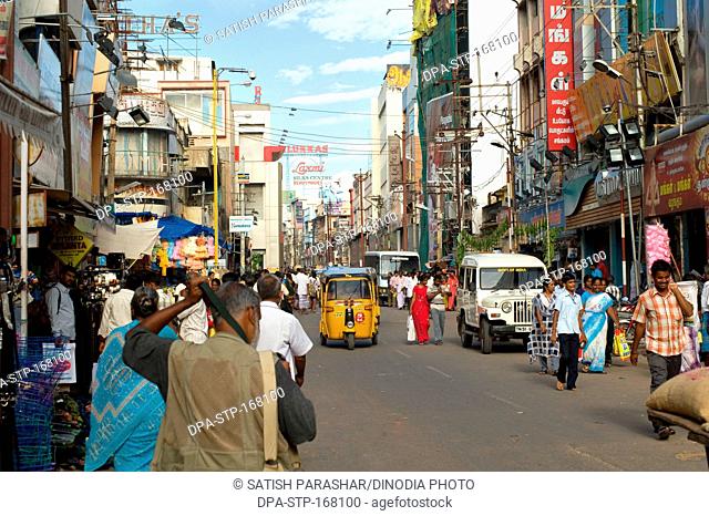 Main market road at Tiruchirappalli , Tamil Nadu , India