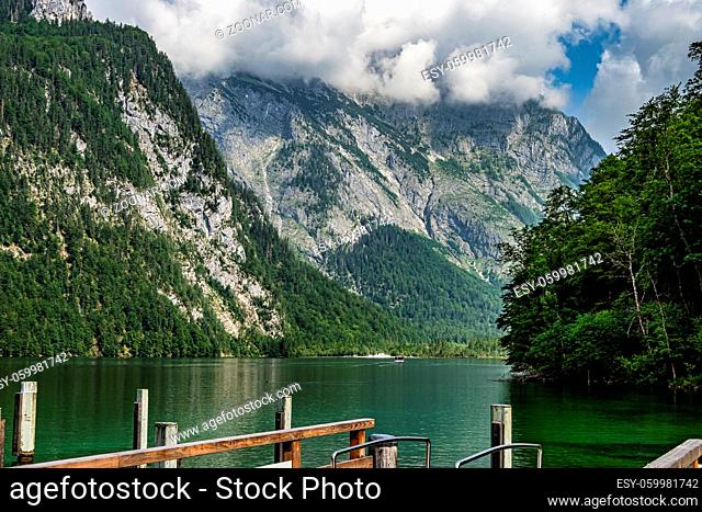 Schoenau at Koenigssee, Bavaria, Germany. Great alpine scenery with mountain Watzmann in National Park Berchtesgaden