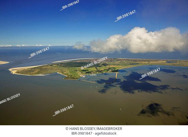 Aerial view, harbour and Flinthörn, Wadden Sea, North Sea, Langeoog, East Frisian Islands, East Frisia, Lower Saxony, Germany